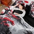 thumbnail image 5 of Manfei Ink Red Maple Fuji Bedding Comforter Set for Girls Women, Temple Waterfall Queen Bedding Sets, Black Red Gray, Black Reversible7 Pieces, 5 of 6