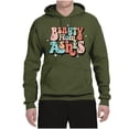 thumbnail image 2 of Wild Bobby Beauty From Ashes Groovy Font With Stars Vintage Unisex Hoodie Sweatshirt, Military Green, Small, 2 of 6