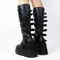thumbnail image 5 of hopeusnice Round Toe Multi Buckle Knee High Boots Women Gothic Boots for Cosplay Black 35, 5 of 7