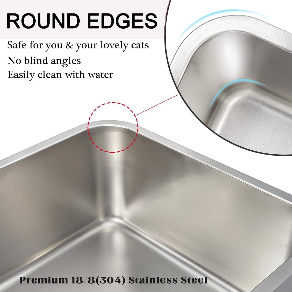 Stainless Steel Cat Litter Box, Large Metal Litter Tray, Never Absorbs Odors,Stain Free, Rustproof, Non Stick Smooth Surface  23.6"L x 15.7"W x 6"H