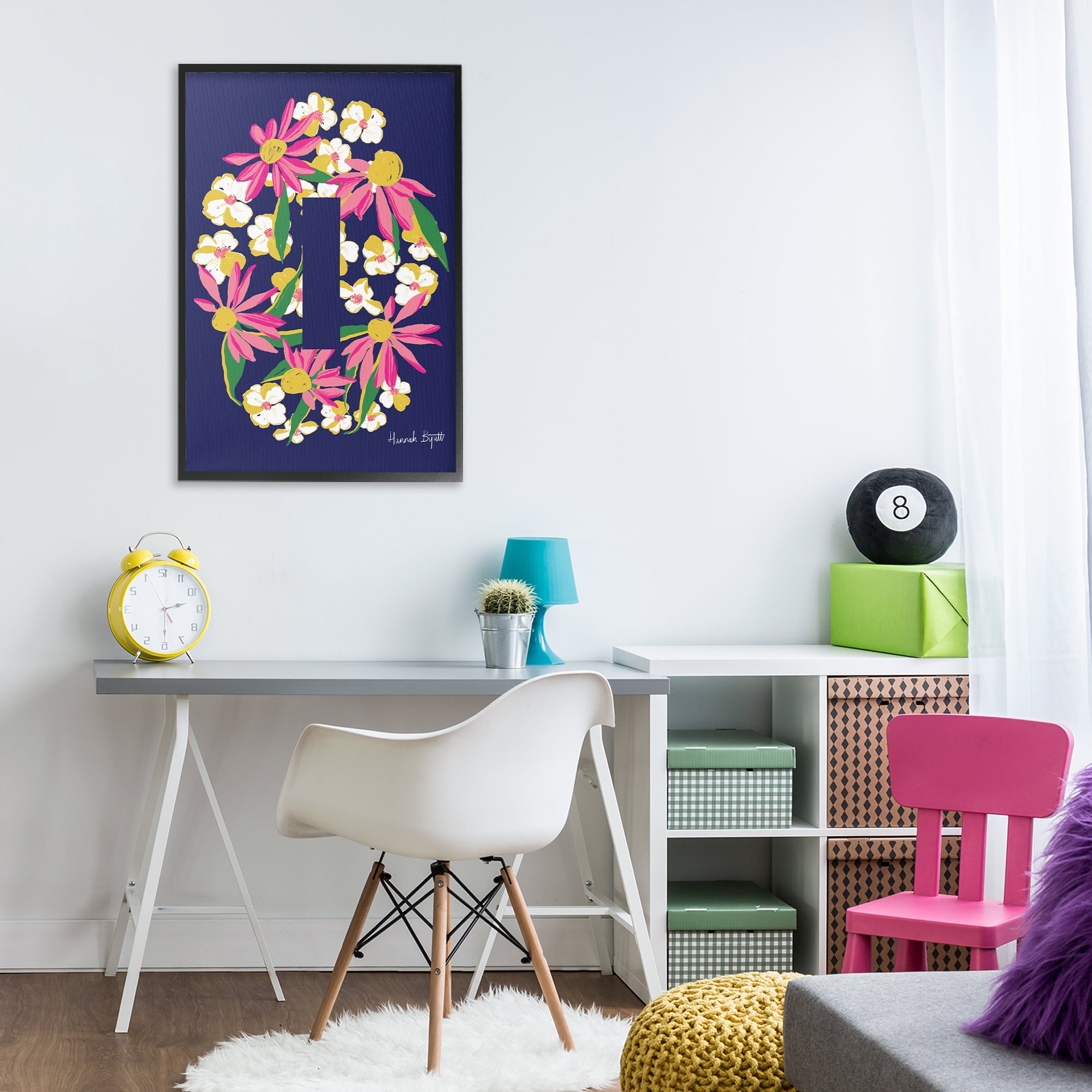 Stupell Industries Floral Bloom Letter I Botanical & Floral Painting Black Framed Art Print Wall Art, 20 x 30