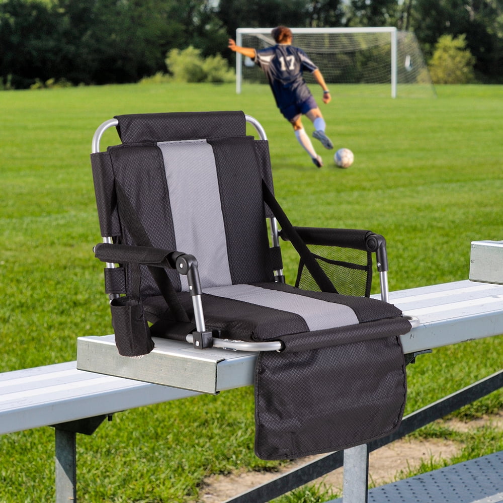 Alpha Joy Folding Portable Stadium Seat Chair for Bleachers with Arm Rest Black Grey