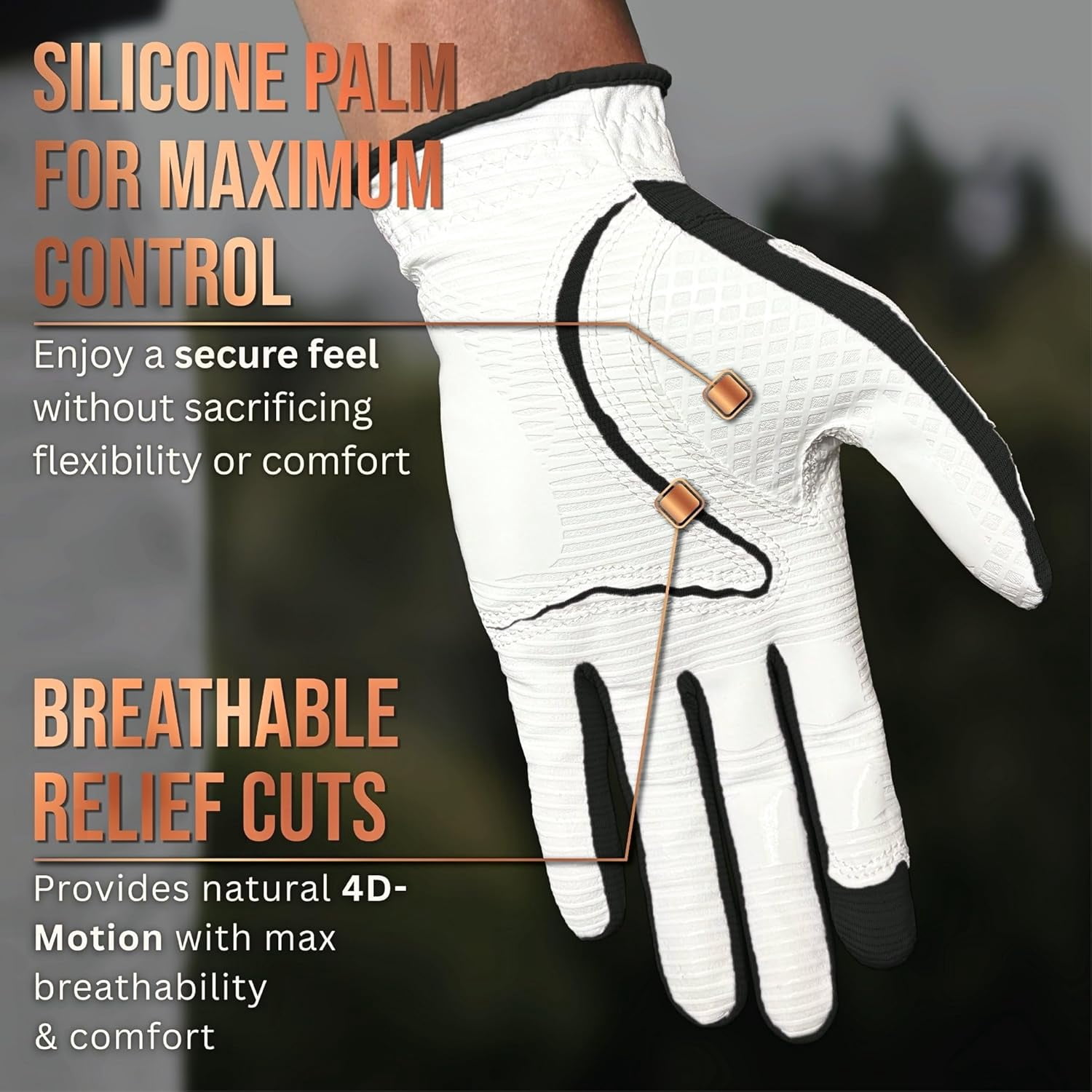 Copper Tech Plus Golf Gloves Men (2nd Gen) | Copper Compression Joint Support Golf Glove (White/Black, X-Large, Left)