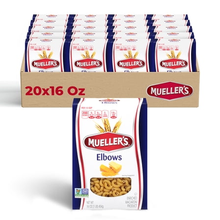 Mueller’s Elbow Macaroni (20-Pack, 16 oz Each) – A classic, versatile pasta made for delicious meals, from mac and cheese to pasta salads.