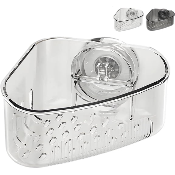 Suction Cup Sink Corner Rack,2026 Sponge Holder for Kitchen Sink,Clear PET Corner Sink Strainer Basket with Strong Suction Cup & Drainage Holes,Kitchen Sink Organizer Sponge Holder (Transparent)(Q)