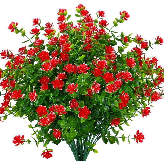 Flores artificiales falsas para exteriores resistentes a Los rayos UV Oso de Fresa Paquete de 12 Vegetación de plástico sintético