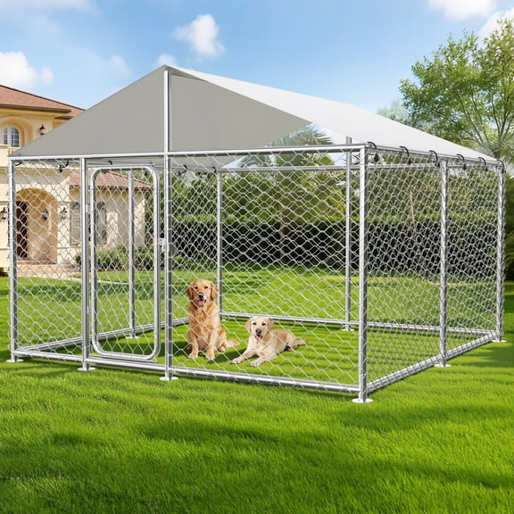 TIME RAY 7.5x7.5 Outdoor Dog Kennel Outside Heavy Duty Dog Enclosure with Waterproof UV-Resistant Cover and Security Lock
