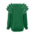 thumbnail image 7 of Yteetum Sweatshirt for Women Oversized Crewneck Merry Christmas Pleated Ruffle Trim Drop Shoulder Pullover Hoodless Sweatshirts Womens Casual Round Neck Loose Lantern Sleeve Xmas Holiday Sweatshirts, 7 of 7
