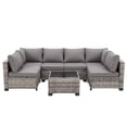 thumbnail image 2 of MOLIBYME 7 Pcs Outdoor Patio Furniture Set, Modular Outdoor Sectional Wicker Conversation Set, Rattan Sofa Set with Glass Table and Washable Cushion Covers, Light Gray, 2 of 7