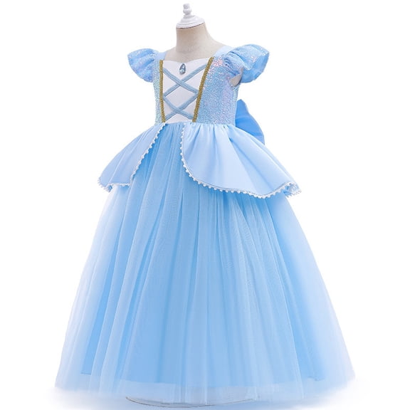 Blue Princess Costume Dress Flutter Sleeve Halloween Fancy Outfit for 3-9T