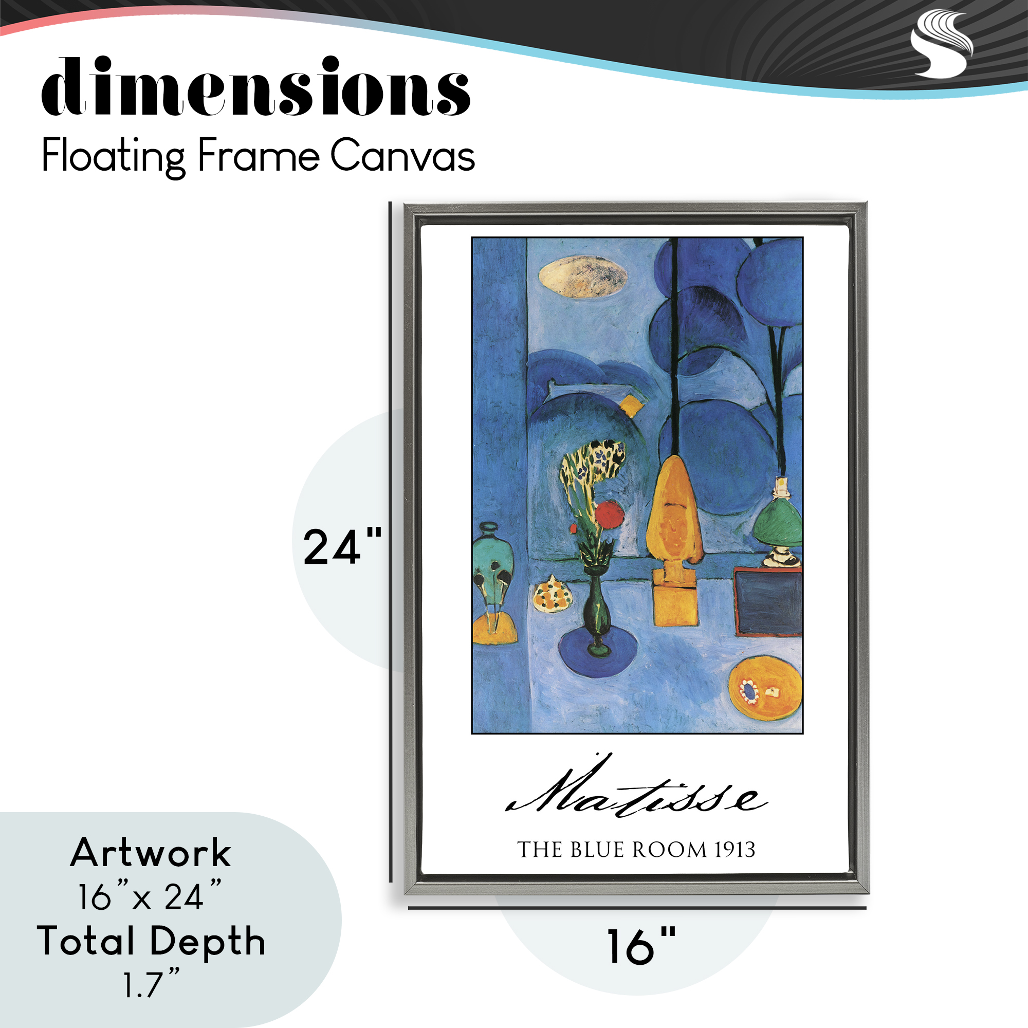 Matisse The Blue Room Gray Framed Floater Canvas Wall Art, design by Vintage Hustle