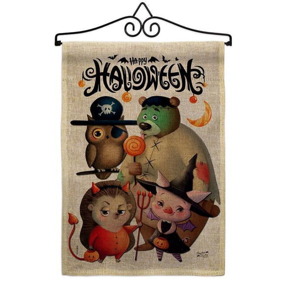 Angeleno Heritage GS130413-DB-02 Halloween Friends Falltime 13 x 18.5. in. Double-Sided Decorative Horizontal House Garden Flag Set for Decoration Banner Yard Gift