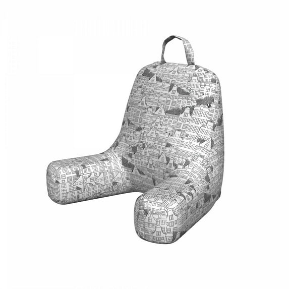 Urban Reading Pillow, Modern Illustration of Dutch Style European Houses Buildings Busy Urban Life Sketch, Bedrest Cushion with Back Pocket and Washable Cover, 2 Sizes, by Ambesonne