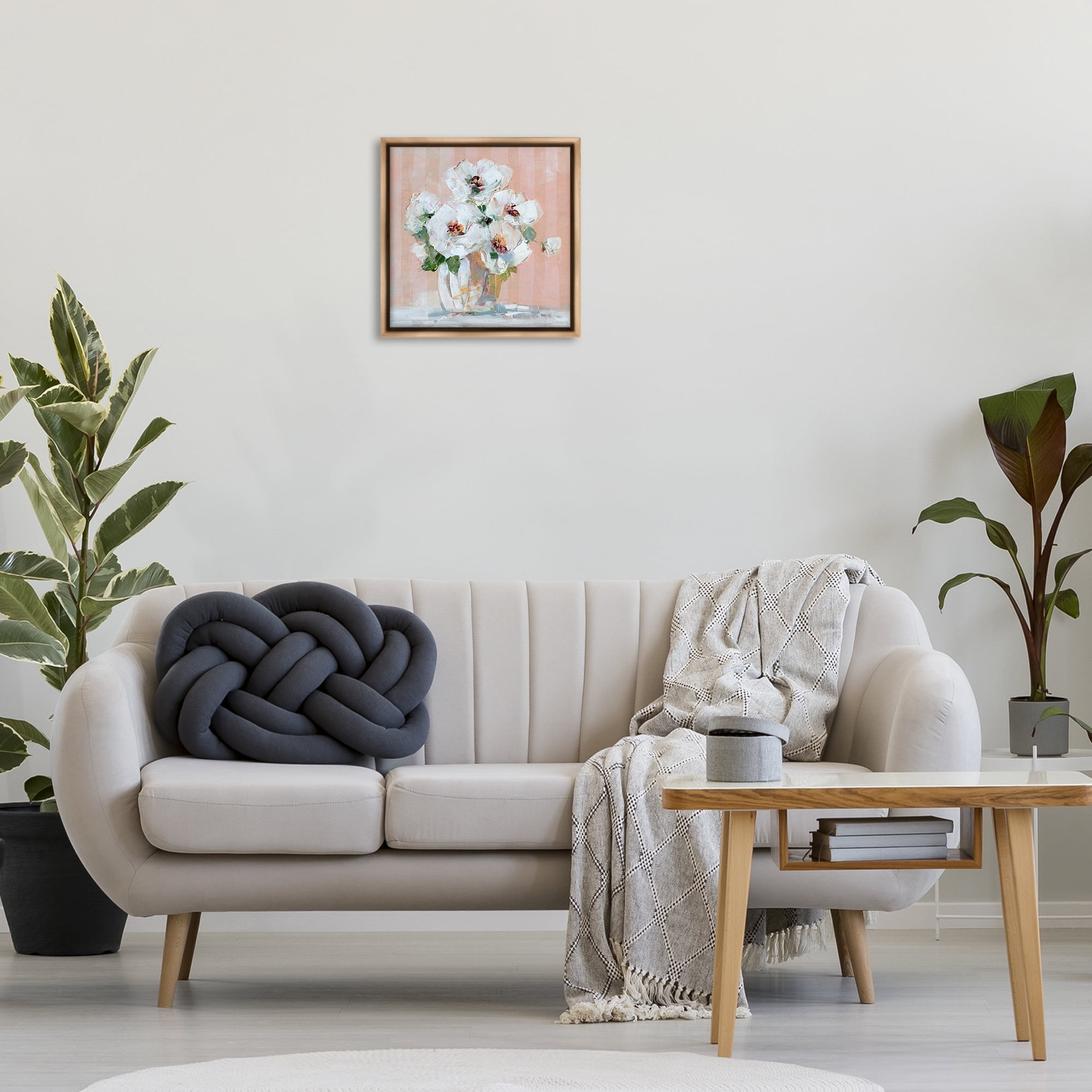 Stupell Industries White Poppies on Pink Botanical & Floral Painting Brown Floater Framed Art Print Wall Art, 18 x 18