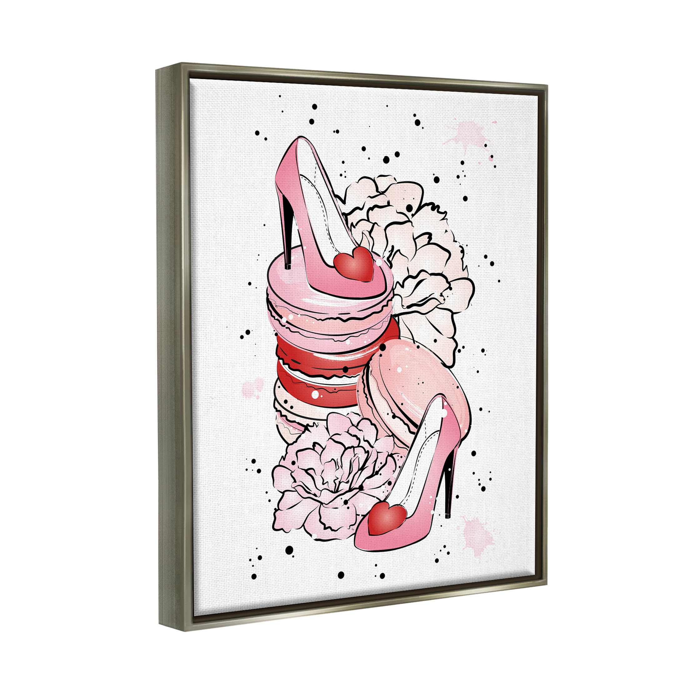 Pink Glam Heart Heels Macarons Beauty & Fashion Graphic Art Luster Gray Framed Art Print Wall Art