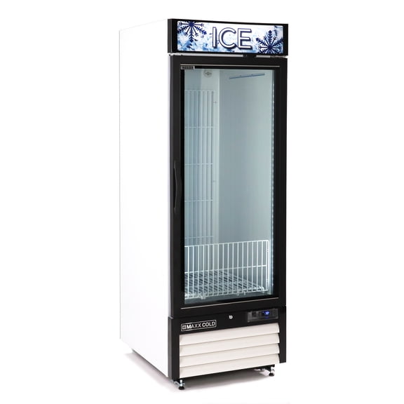 Maxx Cold Single Glass Door Ice Merchandiser Freezer, 27"W, 23 cu. ft. Storage Capacity, in White (MXM1-23FHC-ICE)