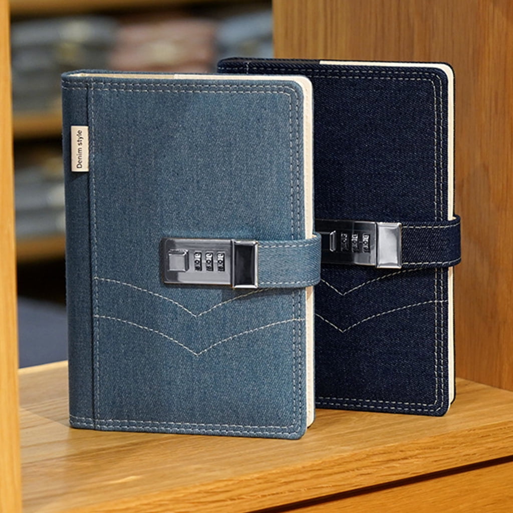 Jesscasday B6 Classic Denim Cover Business Notepad with Combination Lock Ribbon Bookmark