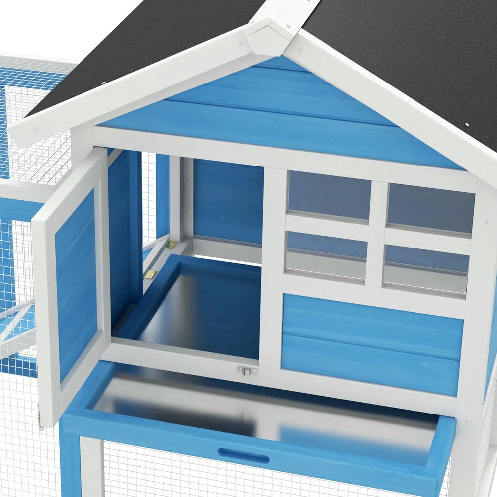 Barara King Large Rabbit Coop, Rabbit Coop, Outdoor Rabbit House,48" Wooden Rabbit Hutch Bunny Cage with Waterproof Asphalt Roof, Removable Tray and Ramp, Light Blue