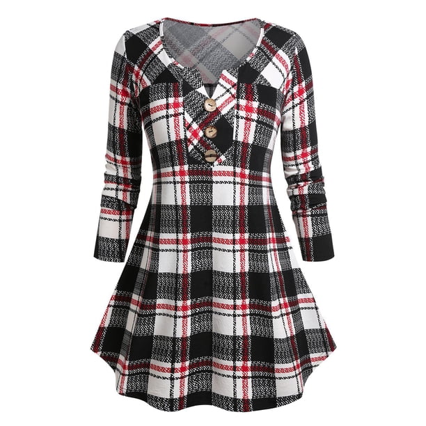 Camiseta Swing Talla Extra a Cuadros Rosegal Mangas largas de talla grande