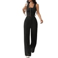 thumbnail image 3 of Women'S 2 Piece Outfits Button Down Sleeveless Sets Crop Blazer Vest and Wide Leg Pants Set Black XXL, 3 of 9