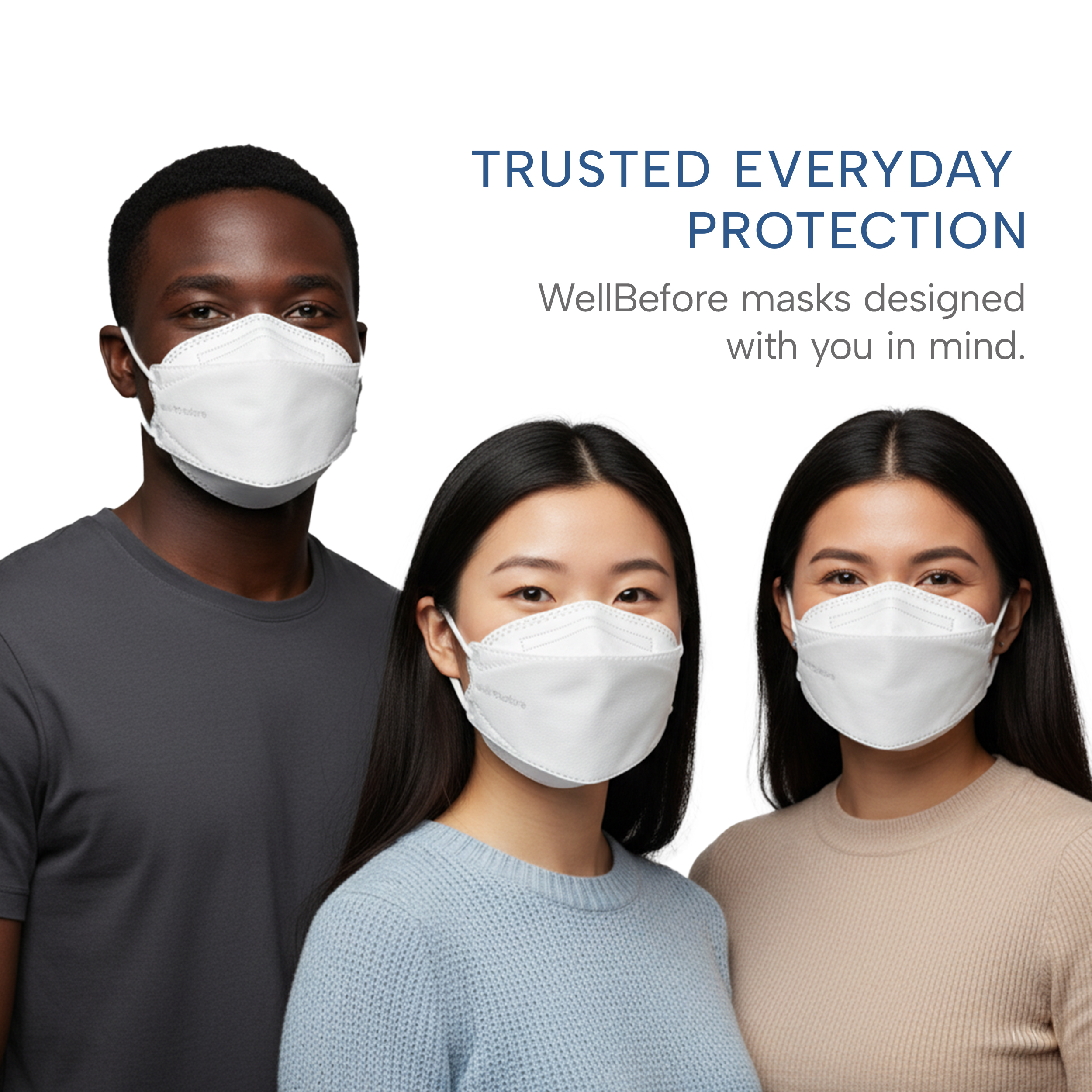 WellBefore Welcome Series KN95 3D Face Mask, White, Regular, Pack of 50