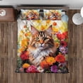 thumbnail image 4 of Welcome Spring Summer Maine Coon Portrait Flower Blue Sky Quilt Bedding Set Cat Lover Kitten Owner Gifts 1 Blanket Bed Cover 2 Pillowcases - 12001, 4 of 5