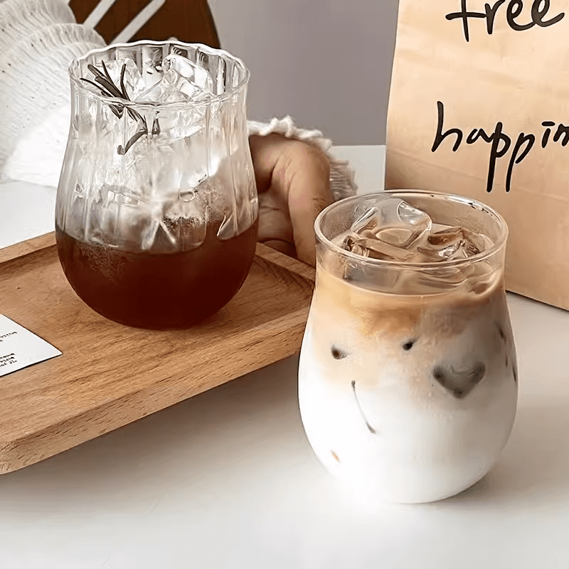 Cute Wine Glasses for Iced Coffee Juice 12oz Tulip Shape Vintage Drinking Glassware  for Iced Coffee Juice Beverage Milk 2PCS