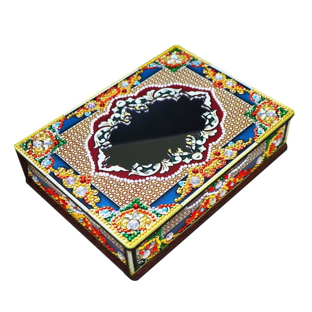 Caja de almacenamiento de madera para joyero con pintura de DIY, caja de baratija con de arte de mosaico creativo, caja de madera con EstiloE perfecl Caso de pintura de diamante