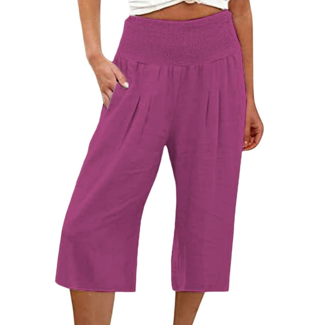 Avamo Pantalon Capri Grand Taille Haute pour Femmes, Rouge Rose, 3TG