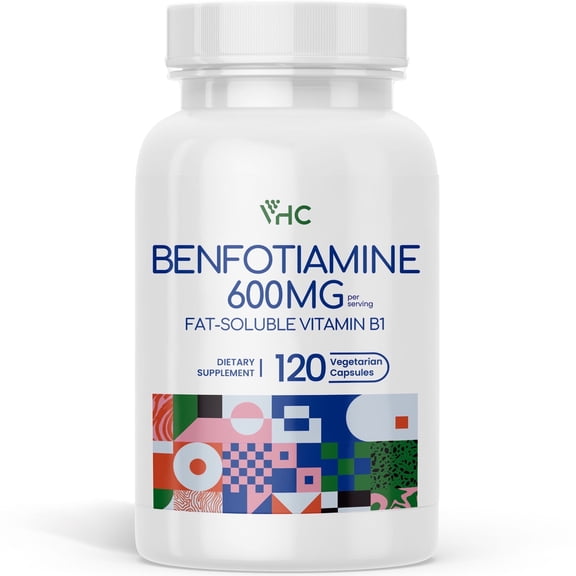 VHC Vitamin B1 Benfotiamine Supplement 600mg Fat-Soluble Thiamine 120 Veggie Capsules
