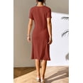 thumbnail image 6 of Women's Ribbed Knit Dress with Asymmetrical Neck Short Sleeves Knee Length Casual Urban Wear 95% Polyester 5% Spandex, 6 of 10
