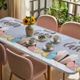 thumbnail image 3 of Happy Easter Table Cloths for 8 Foot Rectangle Tables, Colorful Spring Eggs Haze Blue Wooden Patio Waterproof Elastic Fitted Tablecloths, Washable Rectangular Table Cover for Camping, 3 of 8
