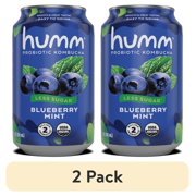 (2 pack) Humm Kombucha Tea, Blueberry Mint, Probiotic, Organic, 12oz Can