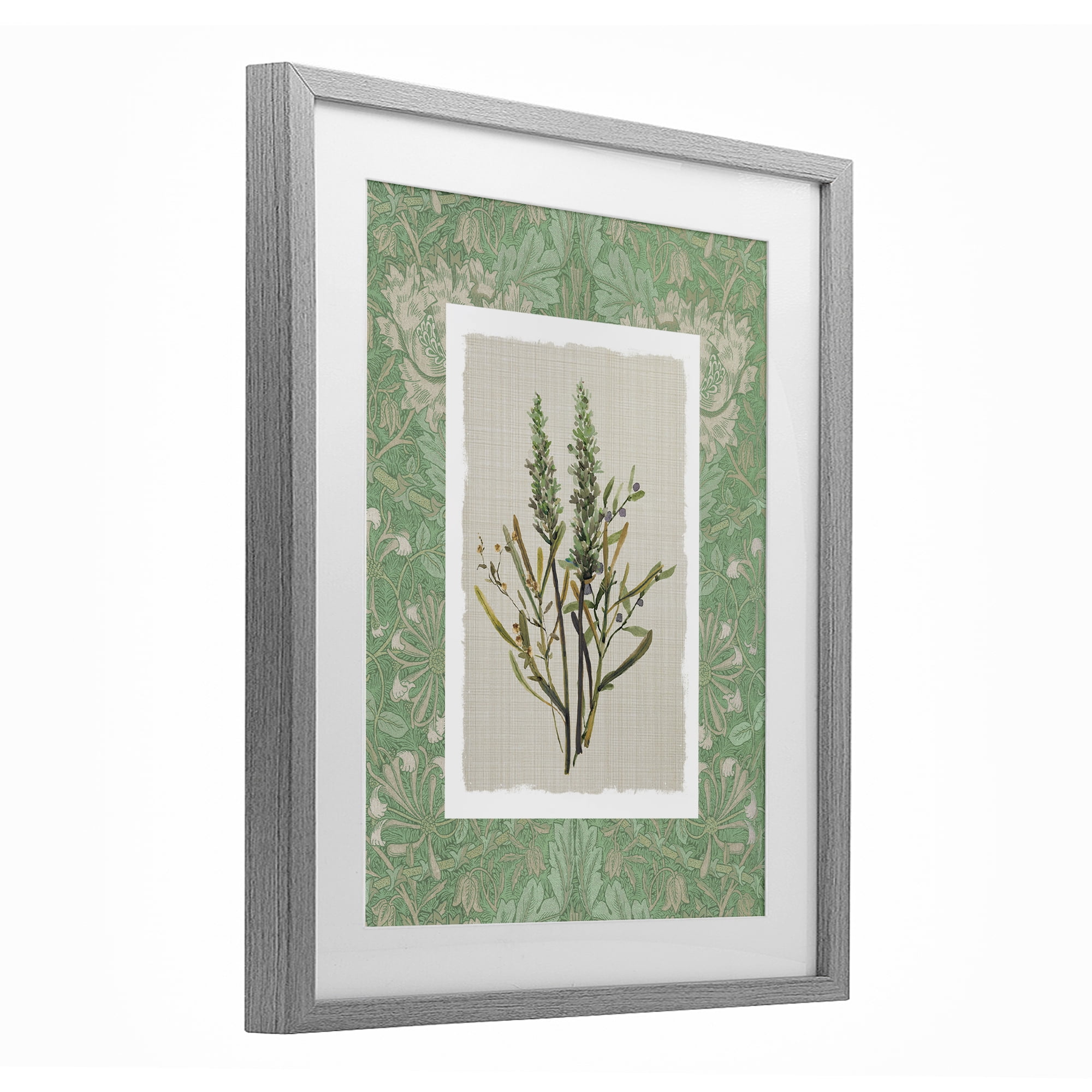 Stupell Industries Antique Foliage in Green Gray Framed Print Under Glass, design by Carol Robinson