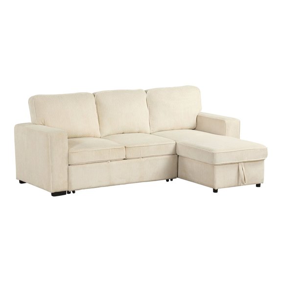 Furniture of America Liven Right Hand Facing Corduroy Indoor Pull-out Sleeper Sectional, Beige