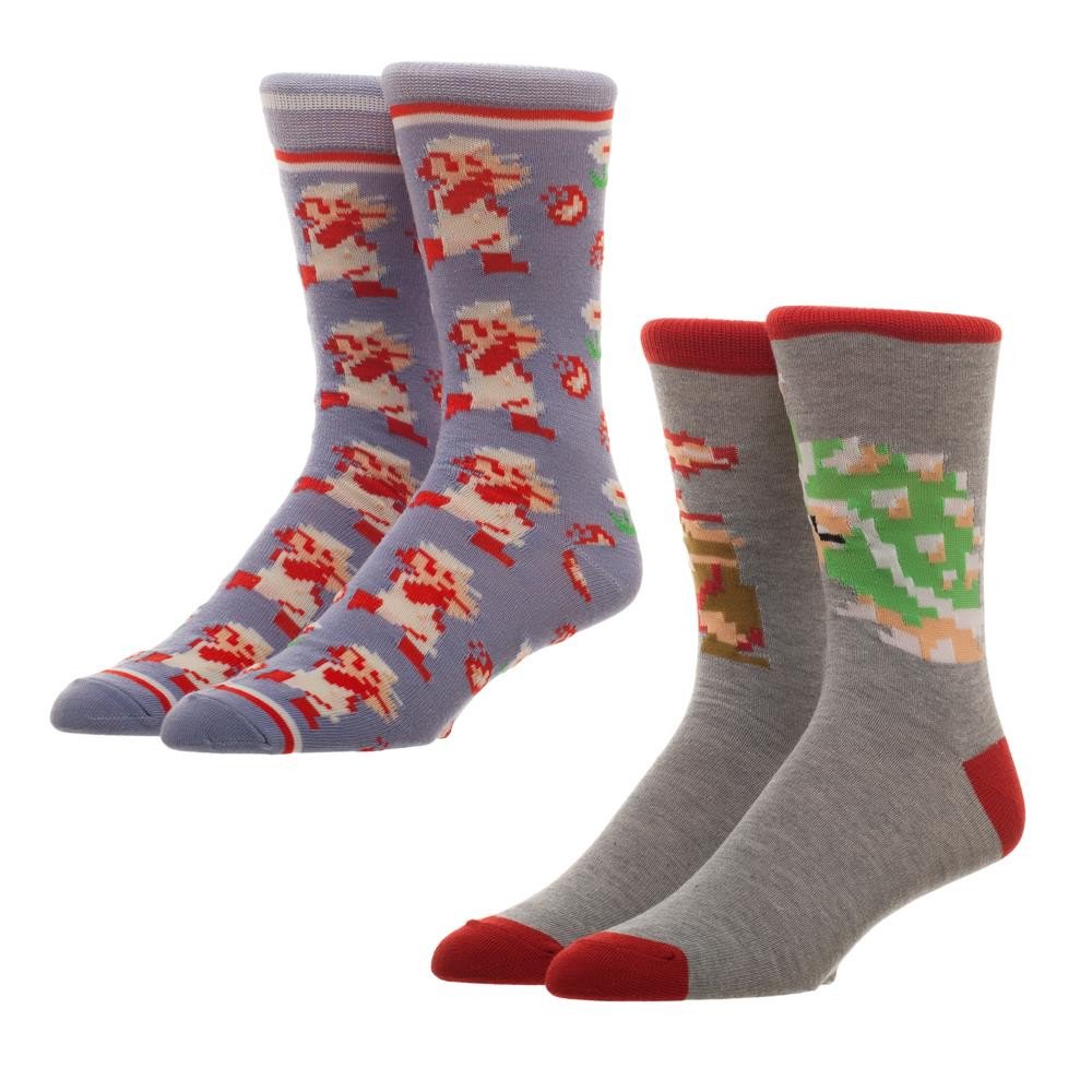 Super Mario Bros. Super Mario Bros 2 Pack Men's Grey Crew Socks