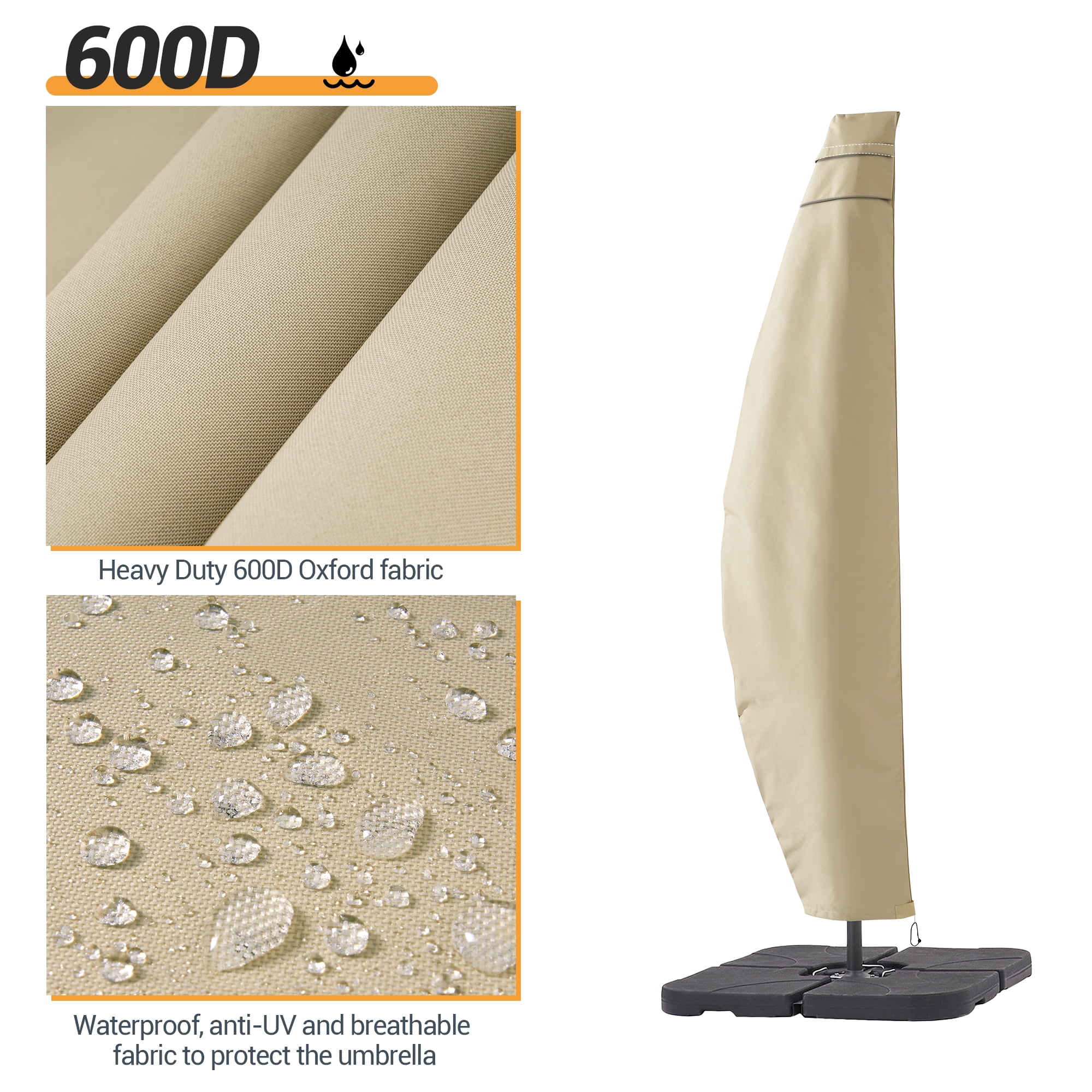 ACEGOSES 9-11 ft Outdoor Patio Umbrella Covers Zippered Waterproof Parasol for Offset Hanging Umbrella Cantilever Umbrella,KhaKi