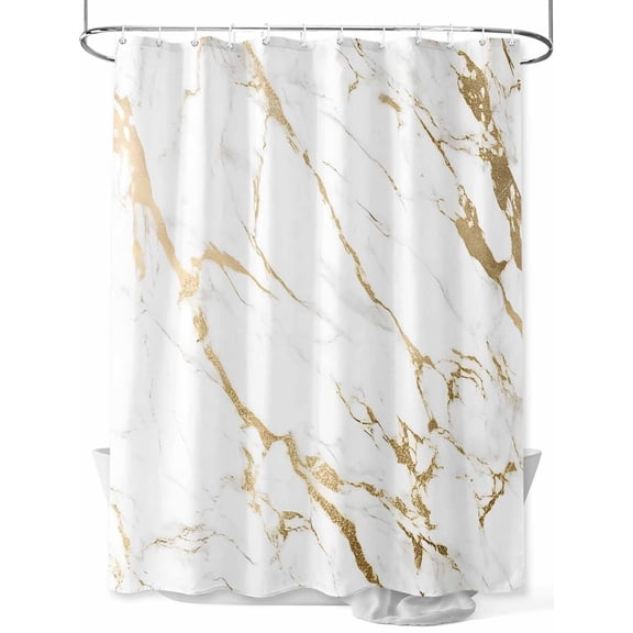 Fsddascl White Gold Abstract Shower Curtain Set - Extra Long 72" x 96" Washable Bathtub Curtain with 12 Hooks, Modern Marble Geometric Waterproof Fabric Stall Shower Curtains for Bathroom/Bathtub