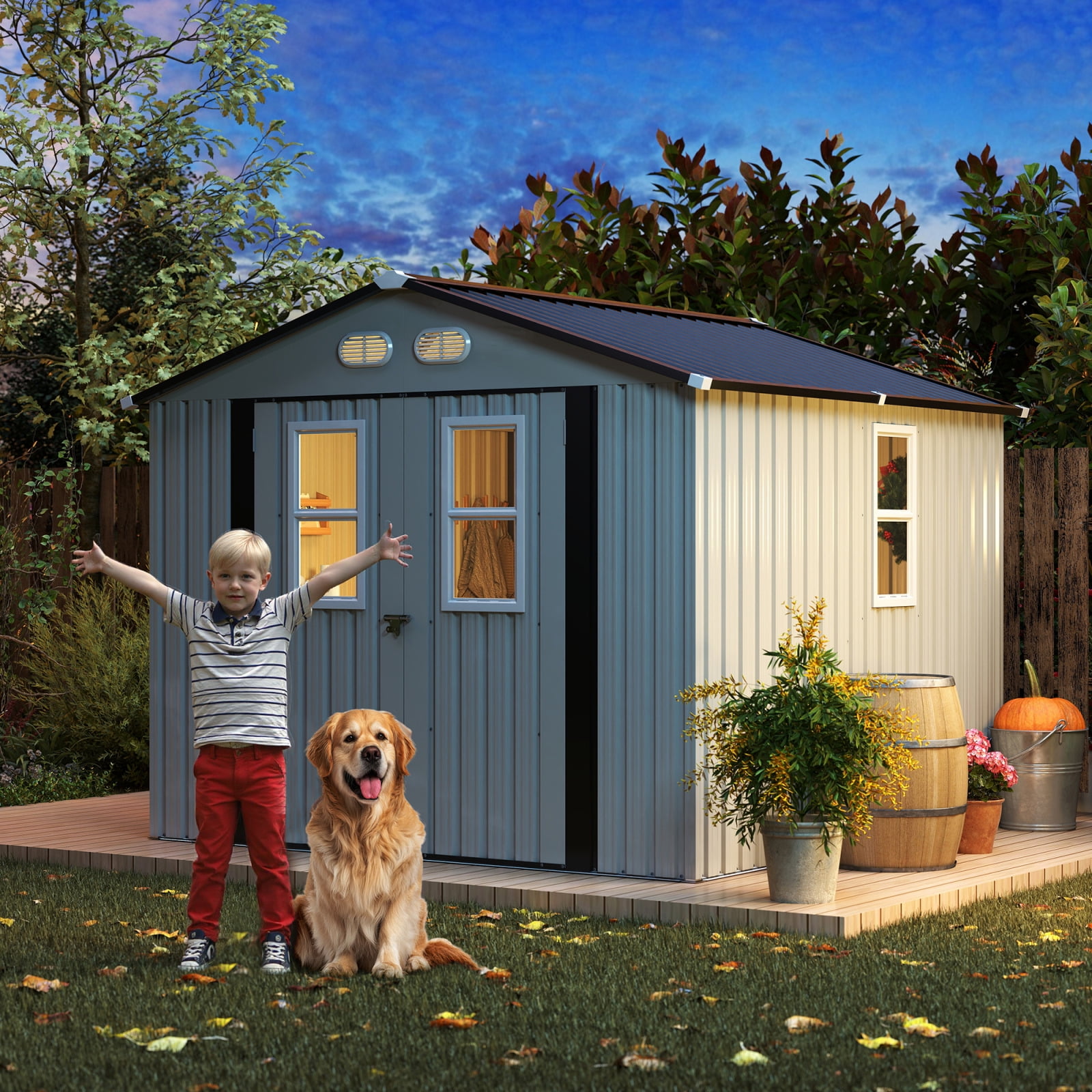 Patiowell 8' x 10' Outdoor Storage Shed, Metal Tool Shed with