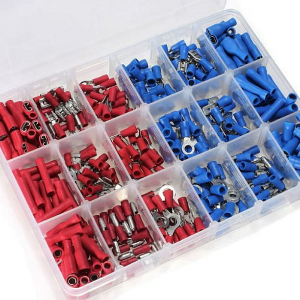 Kit surtido de 360 terminales de crimpado aislados para cableado eléctrico, conectores de cable de pala, anillo y horquilla (rojo y azul)