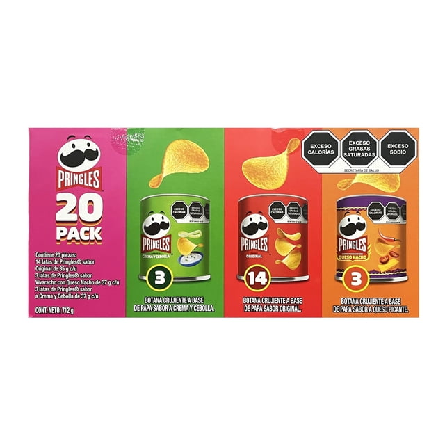 Pringles Papas Surtidas 20 Piezas: 3 Crema y Cebolla + 14 Original + 3 Queso Nacho