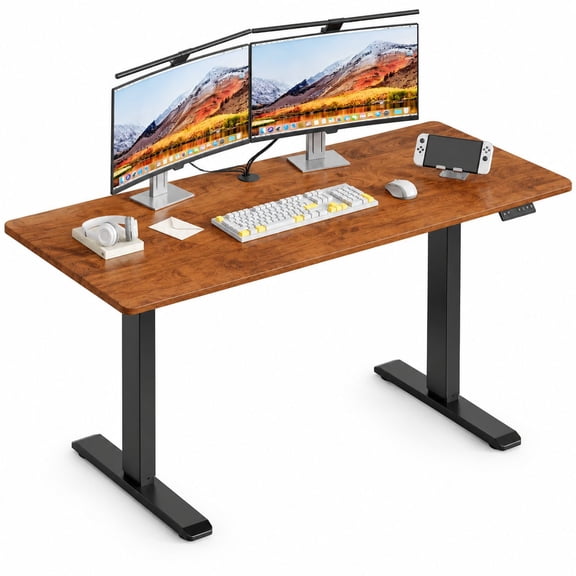 Height Adjustable Standing Desk 55x23 Inch One-Piece Rectangle Wood Desktop with Memory Control, Adjustable Height 28-46 Inches for Home Office Workspace, Brown