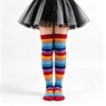 thumbnail image 2 of Whouriu Girls Rainbow Striped Over The Knee Socks Soft Polyester Stretchy Casual Dress Socks, 2 of 4