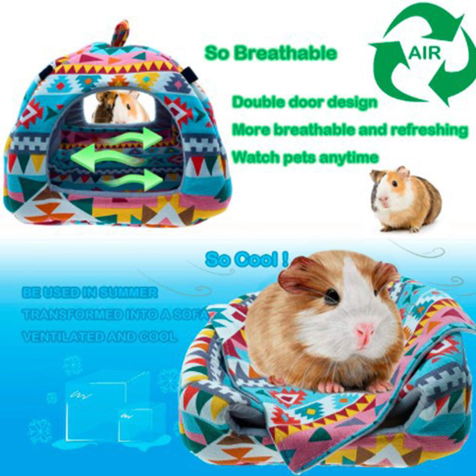 Guinea Pig Hamster Bird Squirrel Ferret Suger Glider Hedgehog Chinchillas Bed Hammock Winter Warm Small Pet Animal Hanging Home House Cotton Cage Nest Tent Ethnic style + mat, extra large 8.66 inch 