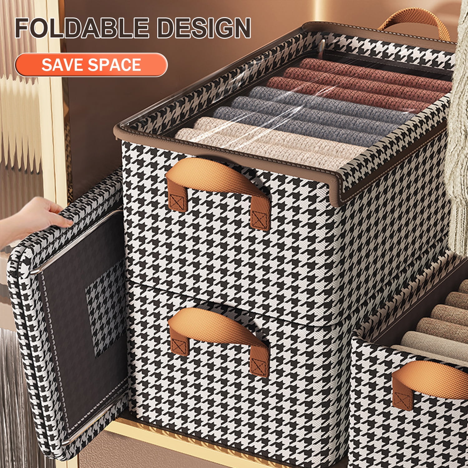 3 Pack Fabric Storage Bins with Lids, Wardrobe Storage Organiser, Stackable Storage Bin, Foldable Storage Baskets with Handle, Closet Organizers and Storage Boxs for Toys, Clothes, Home, Office