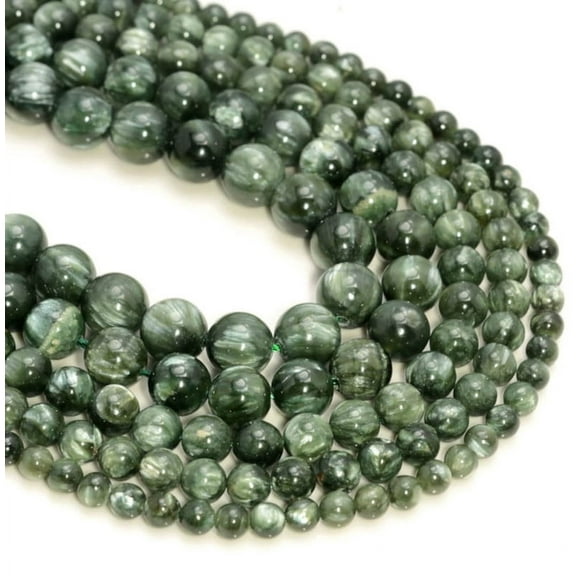 Natural Russian Seraphinite Clinochlore Gemstone Deep Green Smooth Grade 4mm 5mm 6mm 8mm Loose Beads 15.5 Inch