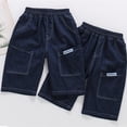 thumbnail image 4 of Ticikt Boys' Cotton Denim Cargo Capri Shorts, Elastic Waist Multi-Pocket Summer Pants,Dark Blue,7-8 Years, 4 of 8
