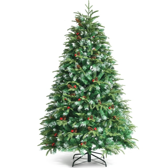 Patiojoy 6ft Hinged Life-Like Christmas Tree W/ 350 LED Lights Pre-Lit Artificial Xmas Tree W/ 899 PE & PVC Leaves
