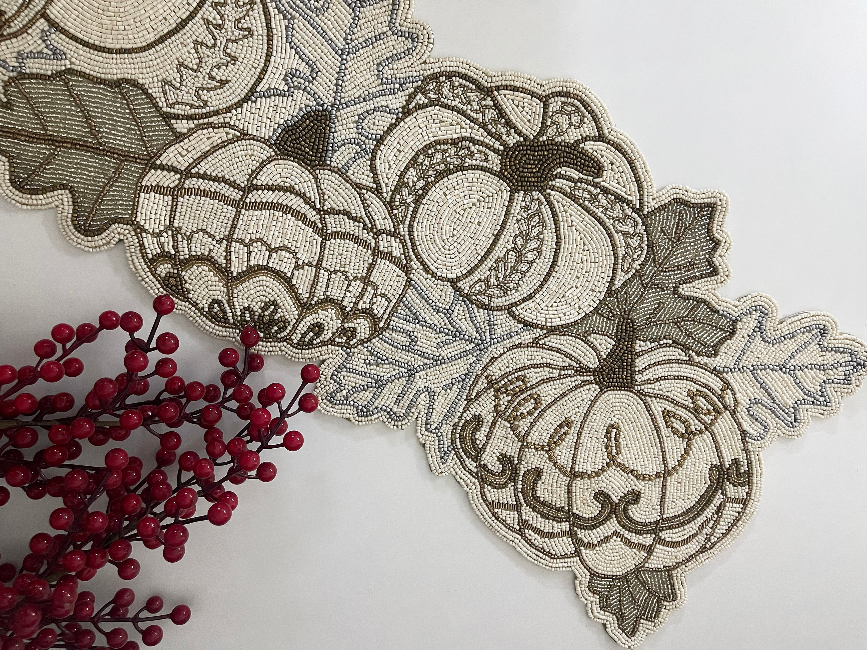 Handmade bead table runner, fall runner, pumpkin halloween, 13x36inch