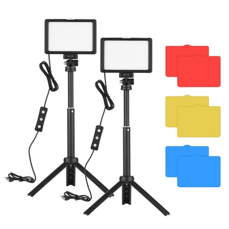 Image of Dcenta USB Video Conference Kit with 2 * Video 5600K Dimmable + 2 * Desktop Tripods + 2 * 180° Rotatable Mounting Adapter + 8 * Color Filters(RedYellowBlueWhite) for Live Streaming Video